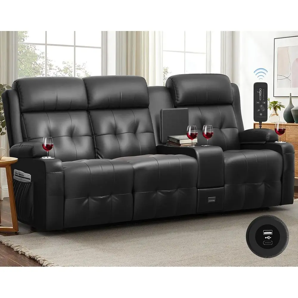 

3-Seat Reclining Sofa with Massage, Heavy Duty, USB & Type-C Ports, Storage, Cup Holders for Living Room or RV