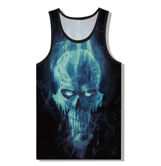 Fashion Skull Flame 3D Print Tank Tops Men's Casual Hip-Hop Street Oversized Fitness Gym Vest Sleeveless Beach Tops Men Clothing