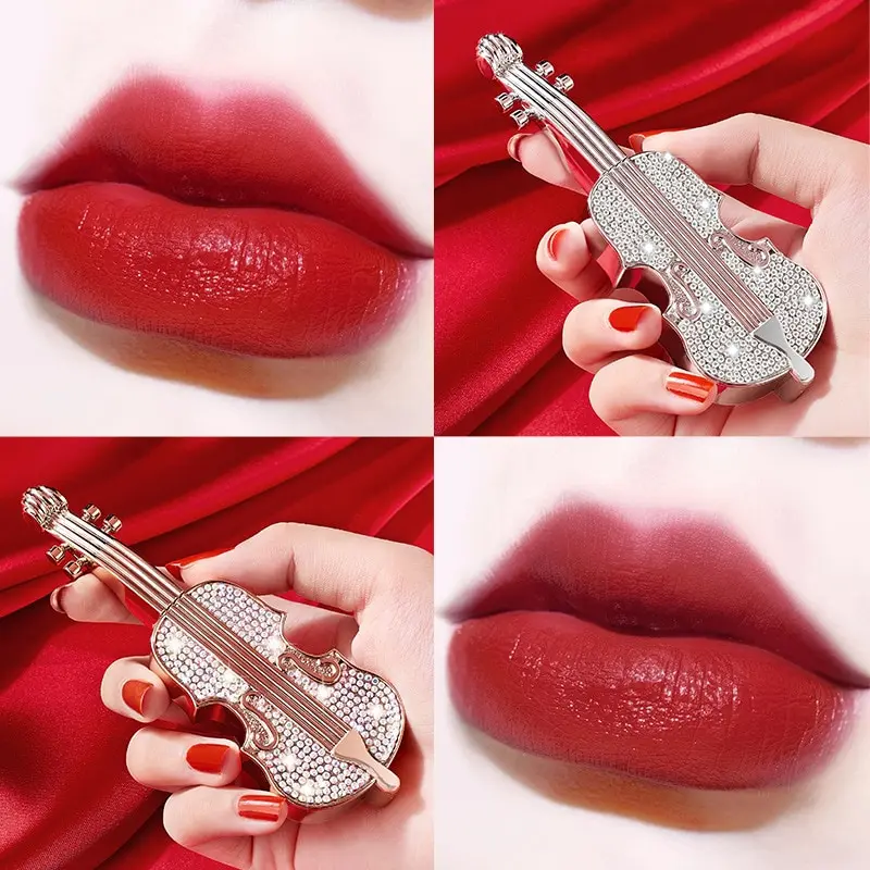 Luxury Classical Violin Lip Glaze 6 Color Matte Sexy Red Velvet Silky Lip Gloss Long Lasting Waterproof Moisturizer Lip Makeup