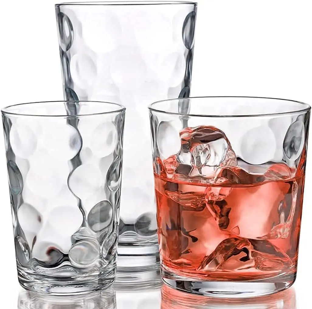 

Glassware Set 18 Piece Mixed Drinkware Set. 6 Highball Tumblers-17 oz., 6 Rock Whiskey-13 oz., and 6 Ju