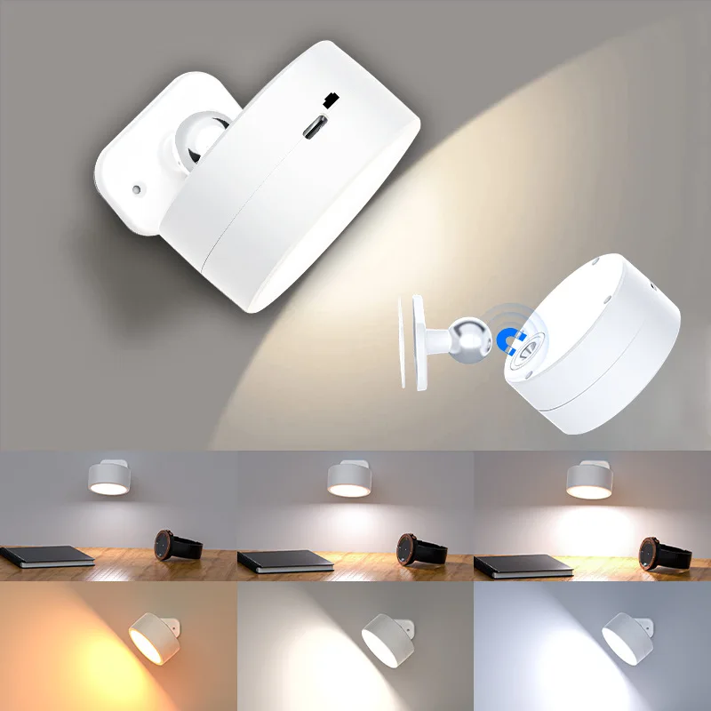 Applique Murale LED Rotative Résistante à 360 °, Télécommande Tactile, Projecteur d'Armoire, Chargement USB, Veilleuse à Aspiration Magnétique, Lampes de oral et