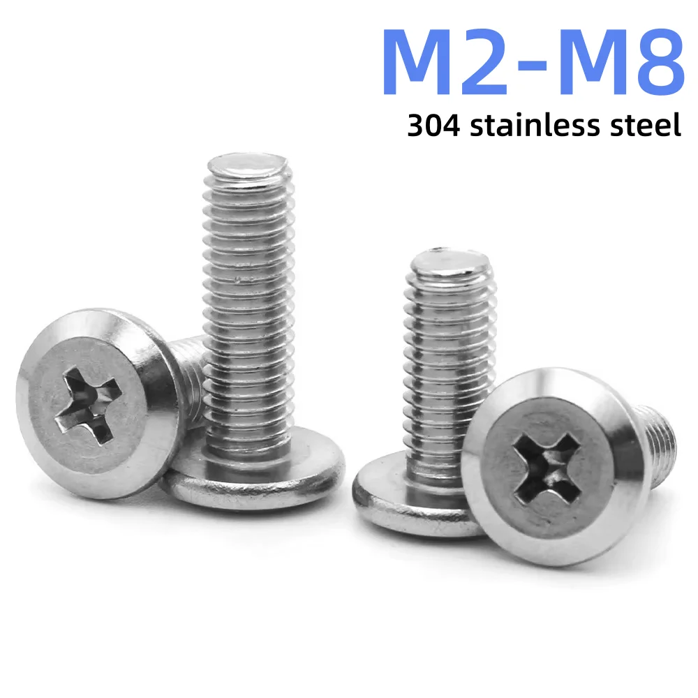 10/20/100pcs M2 M2.5 M3 M4 M5 M6 M8 304 Stainless Steel Cross Recessed Phillips Large Flat Head Screw Bolt Connect Furniture