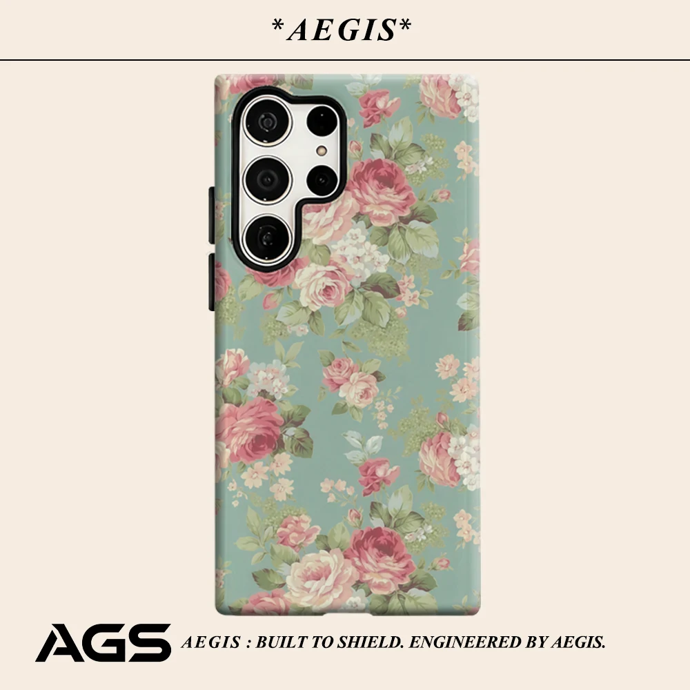 Türkis-Rosa Rosen-Handyhülle für Samsung Galaxy S25 Ultra S24 S23 Ultra Plus Glänzende Doppelschicht-Rückabdeckung