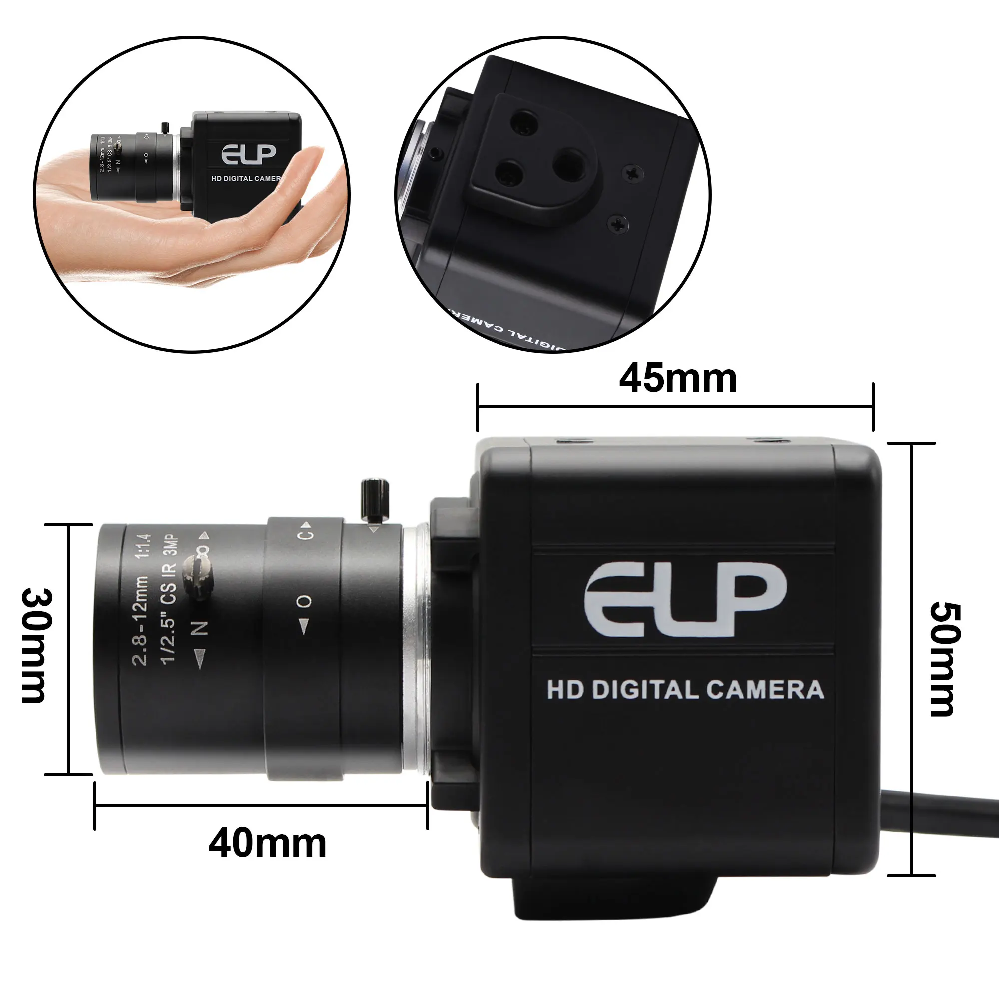 

ELP 8MP USB Camera 3264x2448 4X Manual Focus Zoom Surveillance Webcam Mini USB webcam with CS 2.8-12mm lens