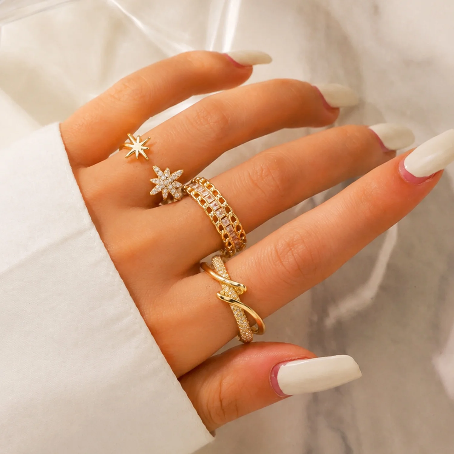 1/2/3 Pcs Set Fashion Multi‑Pointed Star Stackable Rings for Women, Trendy Finger Jewelry, Versatile Accessory Suitable