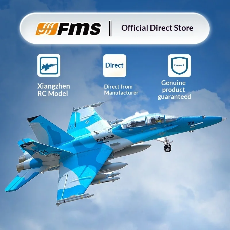 Fms 64mm F-18 Rc Remote Control Assembled Fixed Wing Model Fighter Deck Carrier Based Aircraft Electric Jet F/A-18 Aircraft