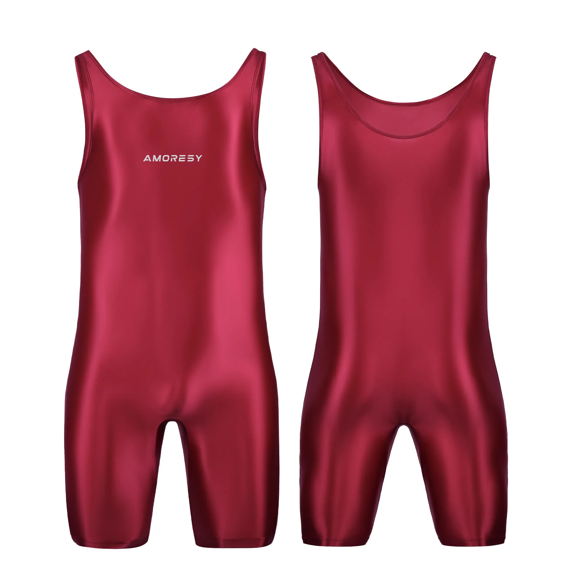 AMORESY Herren Sexy Glänzender, glatter Bodybuilder-Singlet, ärmellos, zum Laufen, Catsuits, Fitness, Yoga, Sport, Overall, Radfahren, einfarbig, eng anliegend – Detail 27