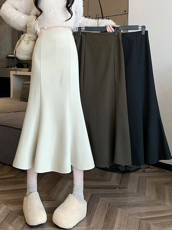 

Simple Color Fi Tail Skirt High Waist Elastic Waist mid Length Wrap around Women's Faion Spring Summer New Sle