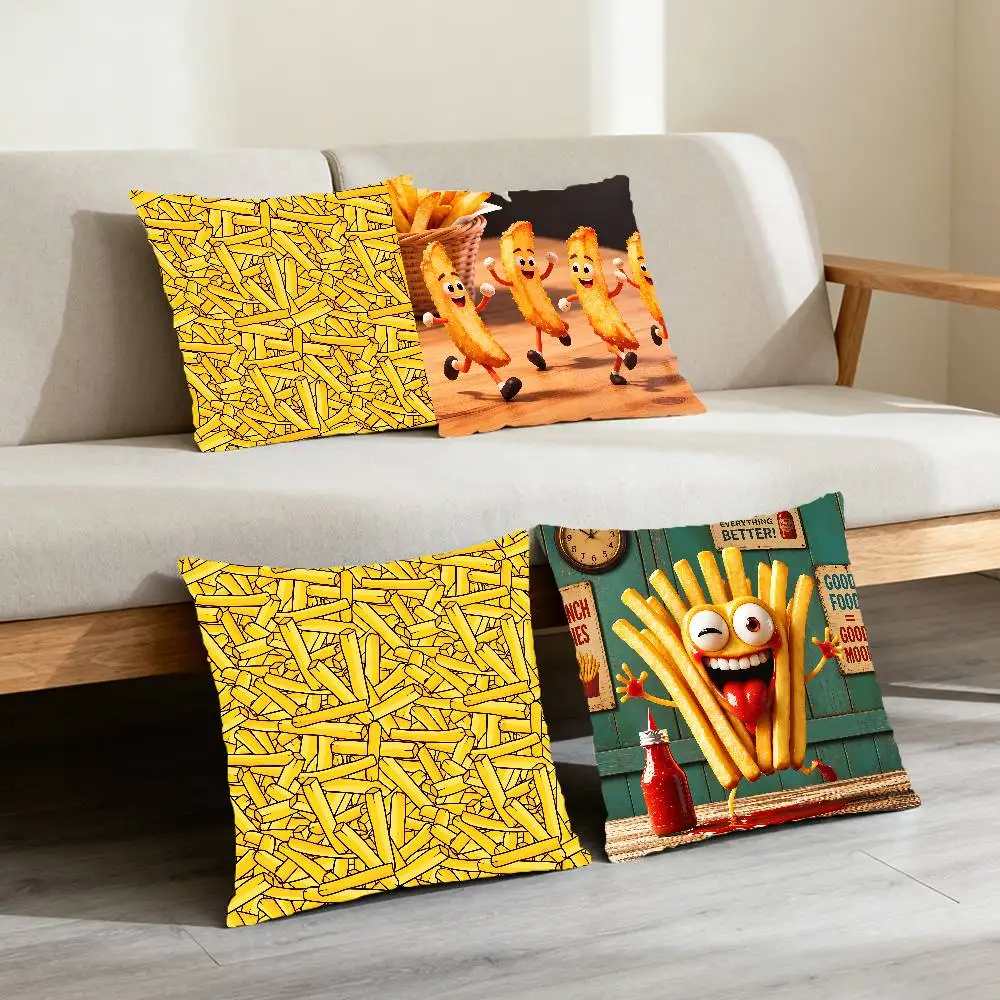 Fries Ketchup Joy Funny Pillow Case Cushion Cover Soft Cute Throw Pillow Case For Car Sofa Pillowcase Polyester With Zipper