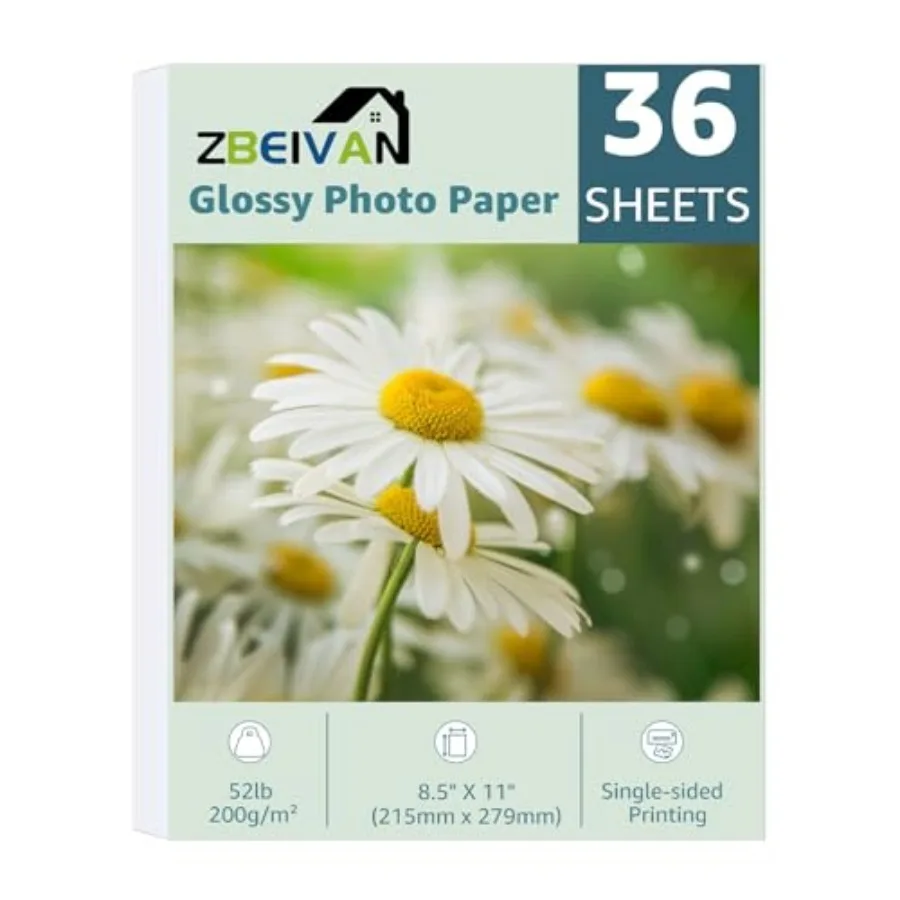 Photo Paper, Glossy Photo Papers 36 Sheets, 8.5 x 11 kjet Prter Photo Paper for Dye k, 200 GSM