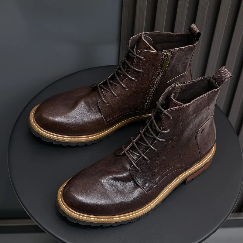 Genuine Leather Mens Chelsea Boots Luxury Handmade Quality Comfortable Breathable 2026 Autumn Platform Elegant Social Shoes Man