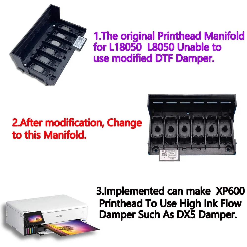 XP600 DTF Printhead Manifold Adaptor ET8550 L18050 ET 8550 L8180 Print Head Allow Normal Damper For Epson DTF Printer Convert