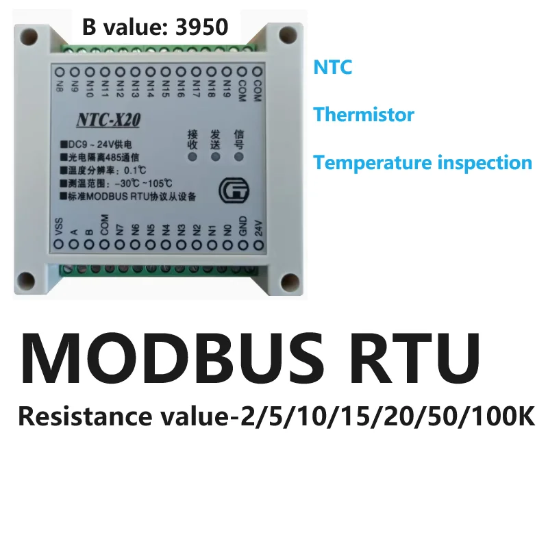 

20-channel NTC temperature acquisition module thermistor temperature measurement transmitter MODBUS 485