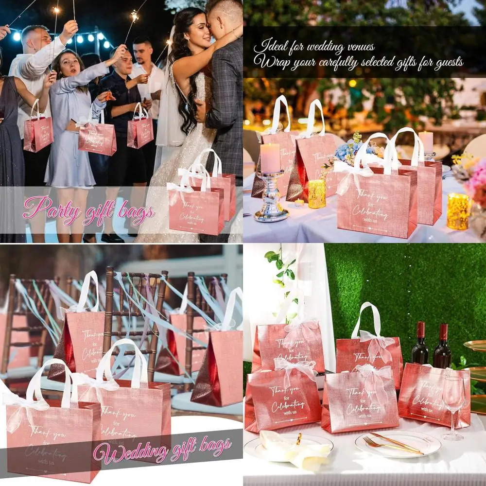 

100-Piece Reusable Wedding Guest Favor Bags with Handle for Bridal Shower Party - Rose Gold
