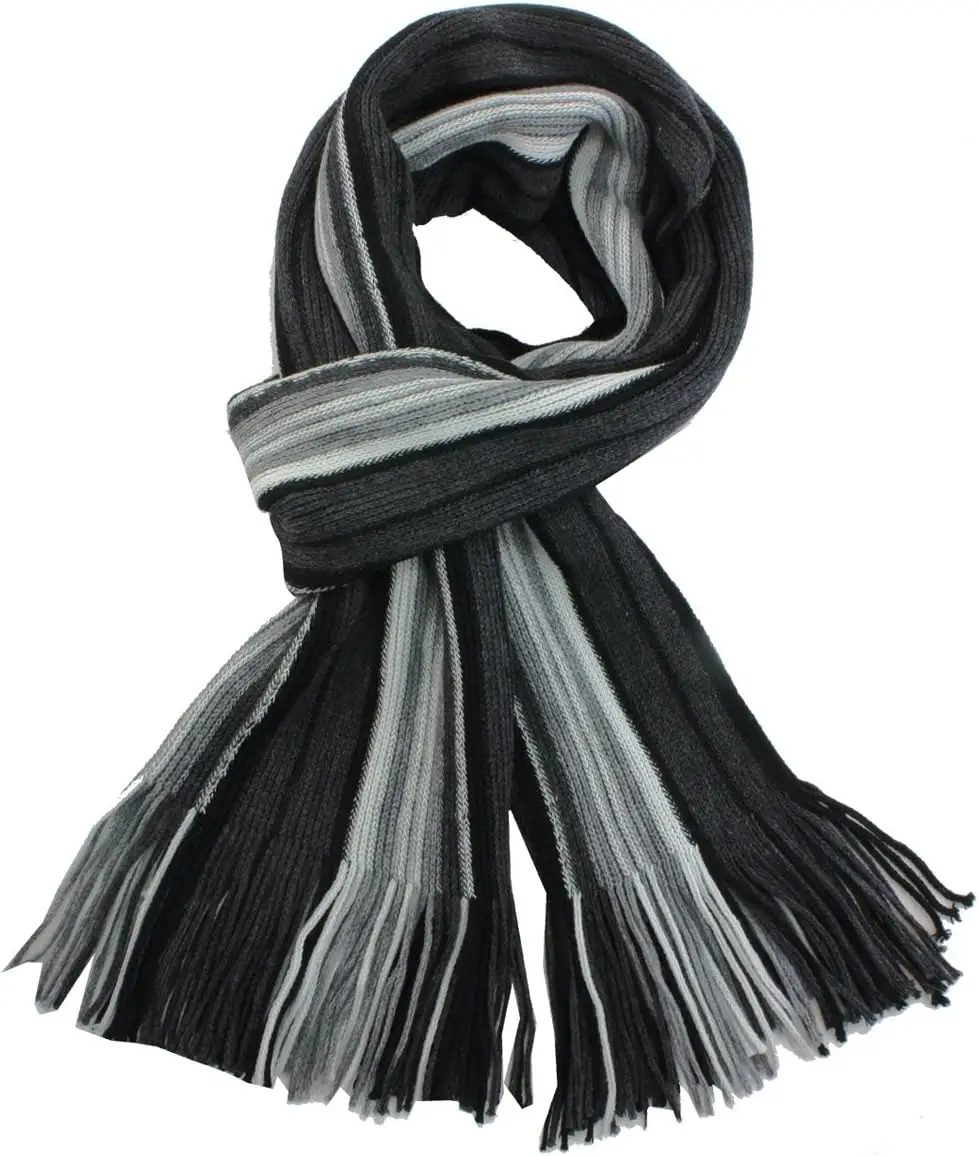 Dahlia Mens Winter Scarf - Synthetic Wool, Extra Long & Warm, Striped Knit Foulard  Luxury  Chal