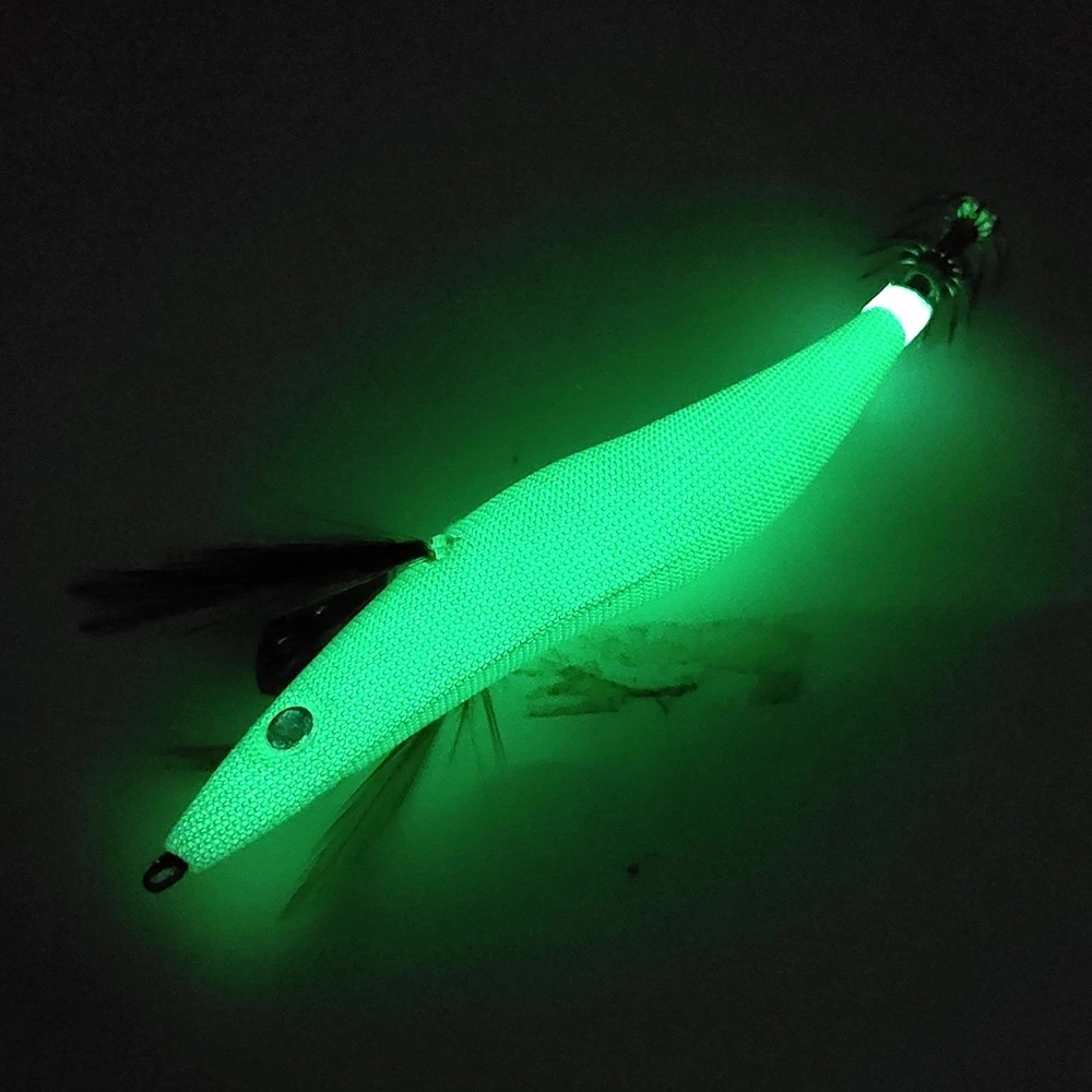 13,3 CM 20,5 G Leuchtende Tintenfisch Jigs Weiß Glow Holz Garnelen mit Octopus Tintenfisch Jig Haken Tintenfisch Angeln Köder für tintenfisch