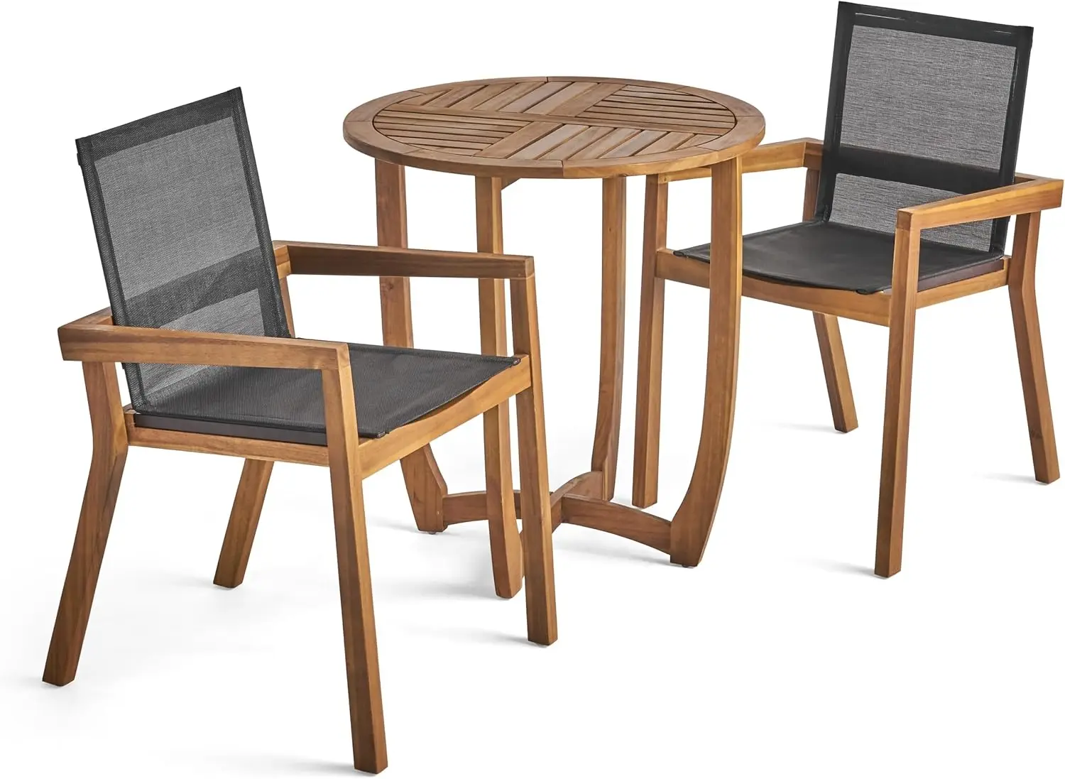 Marcello Outdoor Acacia Wood 3 Piece Dining Set with Mesh Seats, 21.5 "W x 24.25 "D x 33.5 "H