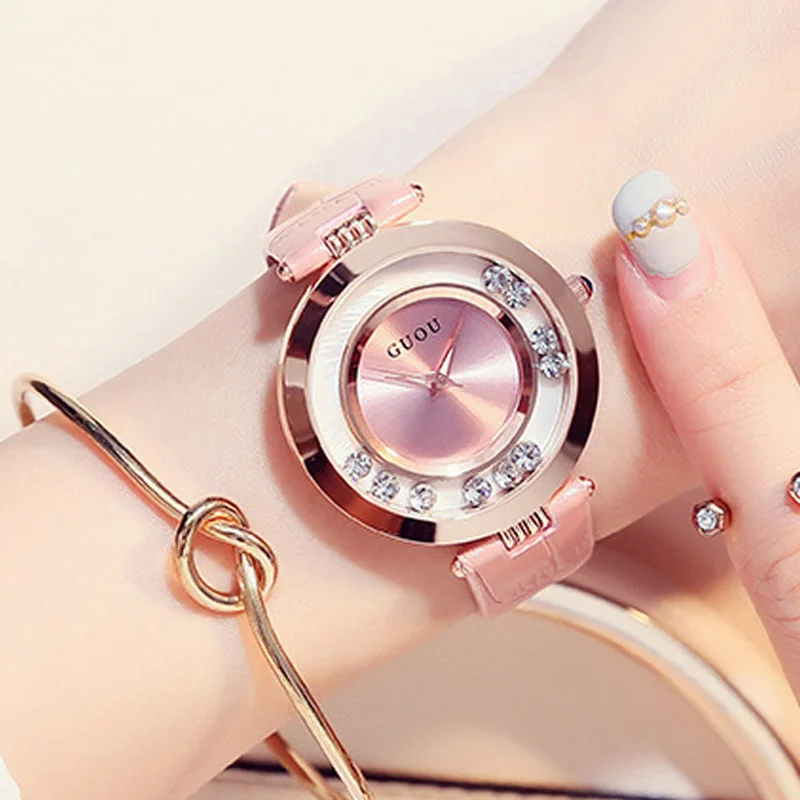 

Fashion GUOU Women's Clocks Ladies Luxury Bracelet Wrist Watches Women Rose Gold Steel Rhinestone Gift Women reloj mujer saat