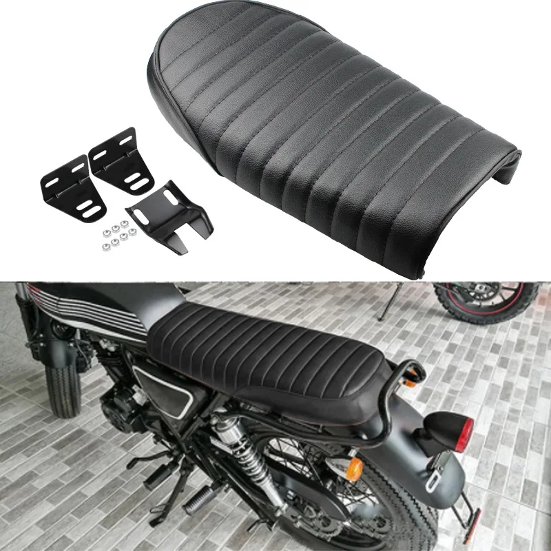 Retro Cafe Racer Motorcycle Flat Seat Cushion, PU Leather Saddle For CG125 CB350 CB400 CB500 CB550 CB750, Black, Brown