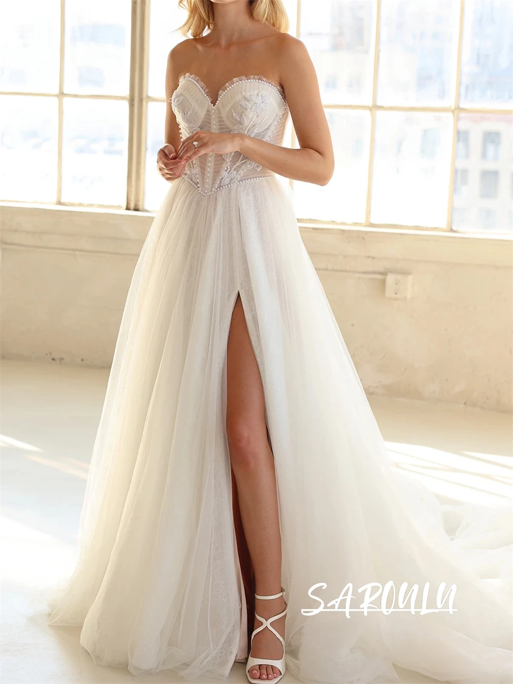 

Delicate Pearls Wedding Dress for Brides 2025 A-Line Long Bride Dresses Strapless Pleat Details Customized Beaded Bridal Gowns