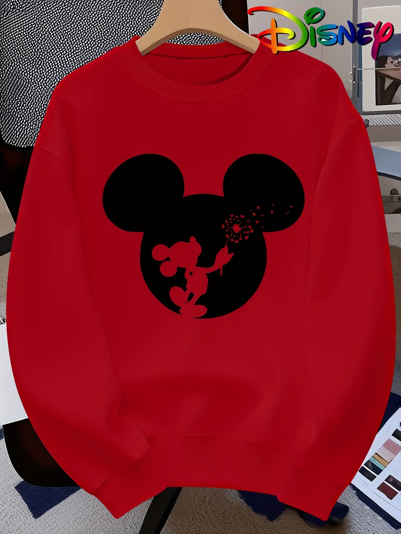 

Disney Mickey Mouse Pullover Sweater Fashion Oversized Unisex Crew Neck Sweater Autumn and Winter Fleece Casual Street Wear