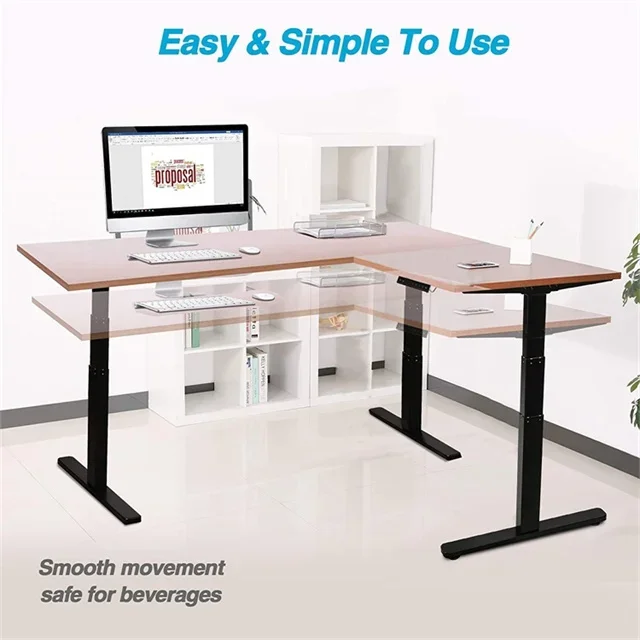 L Shaped Electric Height Adjustable Standing Desk Sit Stand Up Home Office Computer Gaming Table Long Large Black