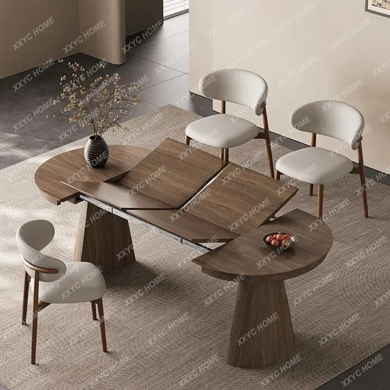 XXSolid wood folding dining table, round retractable table, restaurant, small home layout