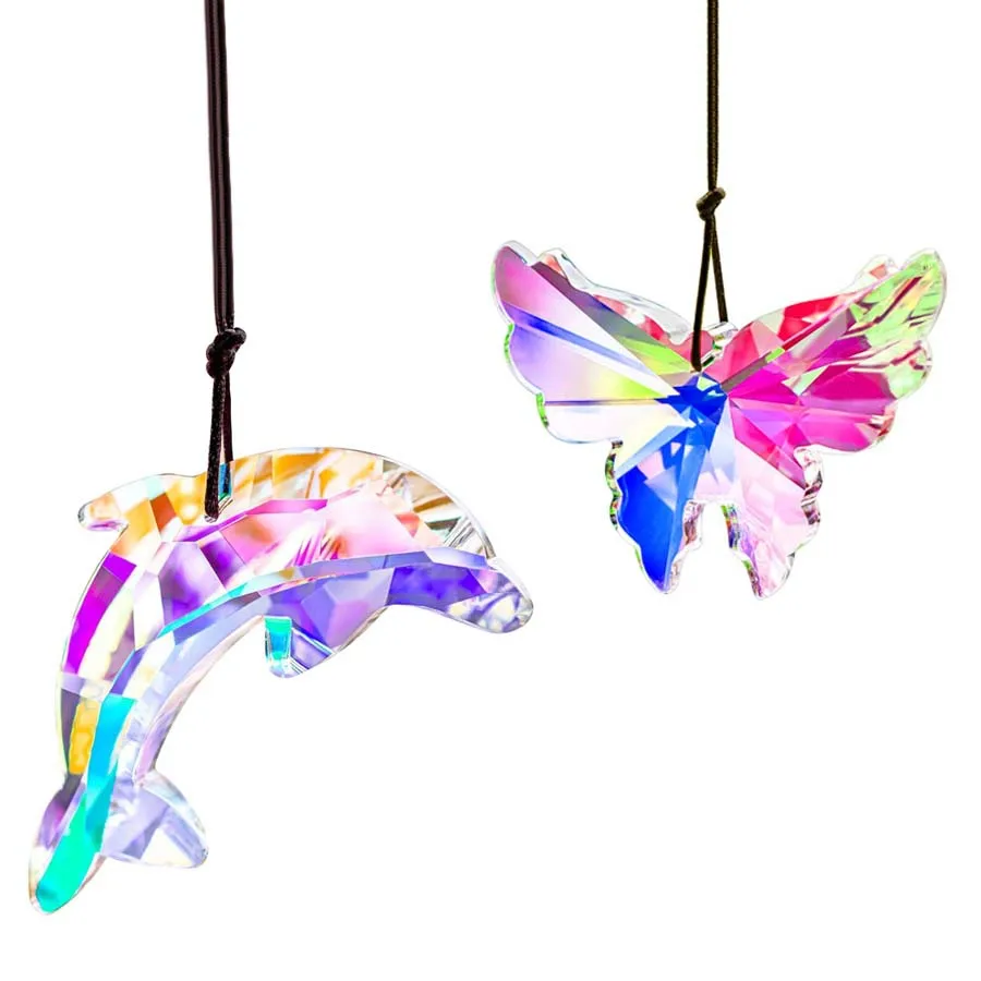 Crystal Hanging Butterfly Dolphin Prism Suncatcher Butterfly Sun Catcher for Window Garden  Indoor Outdoor Home Christmas Decor