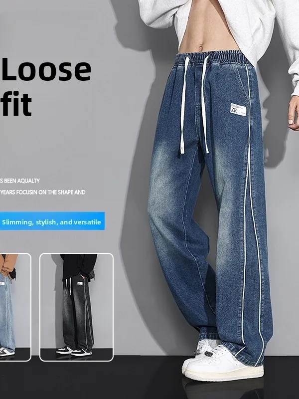 

Cotton Denim Jeans American Sle Loose Straight Leg Casual Trousers for Teenage Boys Trendy Brand Drapey Comfortable Long Pants