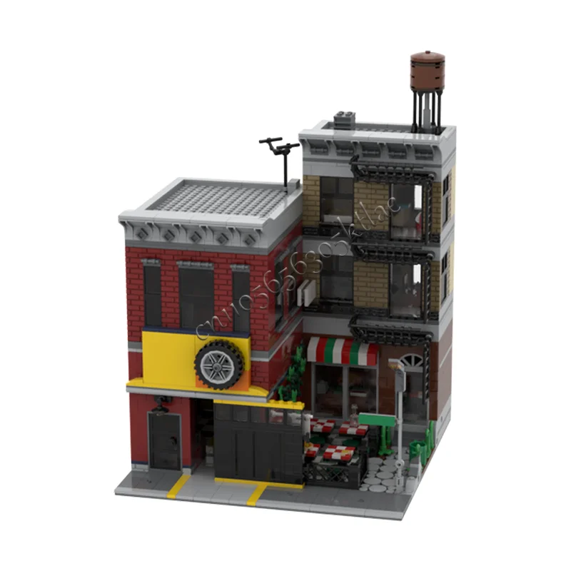 2170 PCS Tuning Workshop Pizza Shop Urban Street View Building Technology MOC Building Blocks Children's DIY Puzzle Set Toy Gift