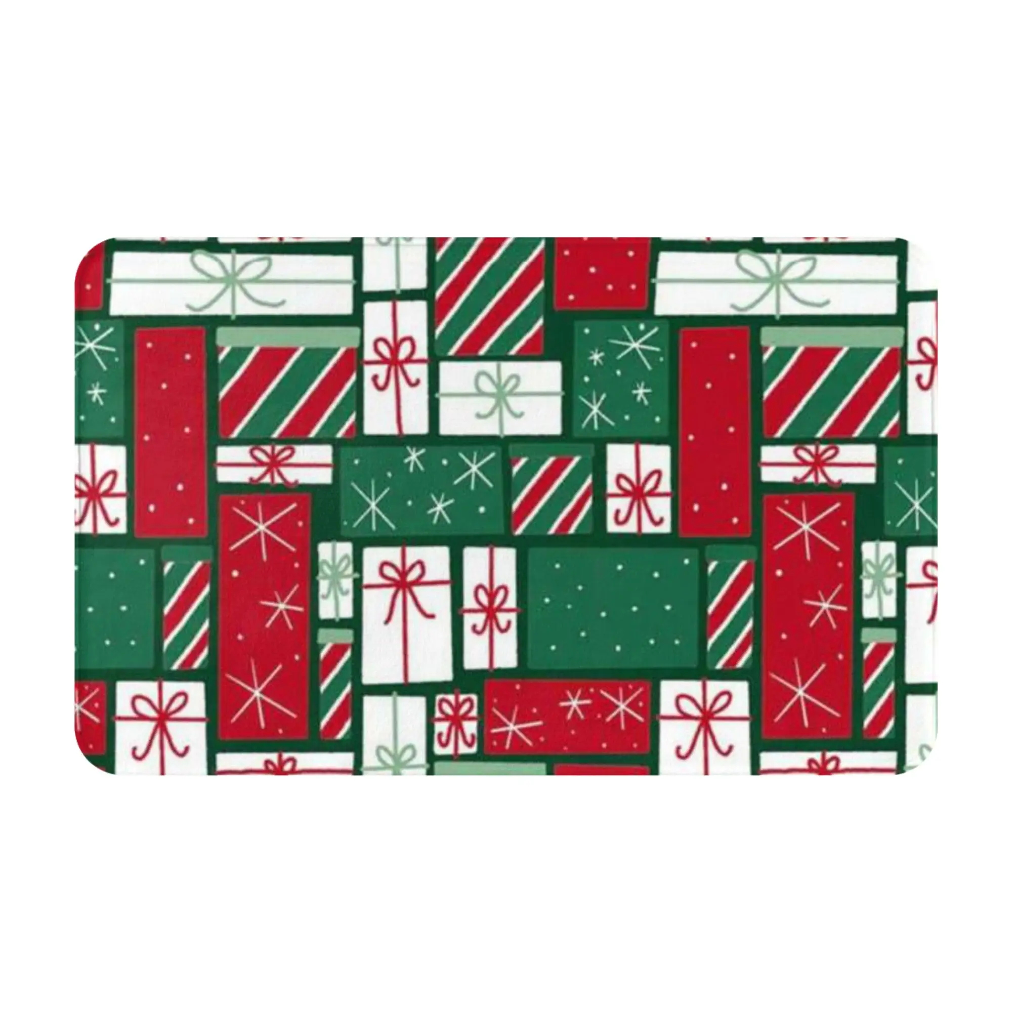 Christmas Gift Box Festive Tile Pattern Non-slip Doormat Bath Mat  Hallway Indoor Home Decor