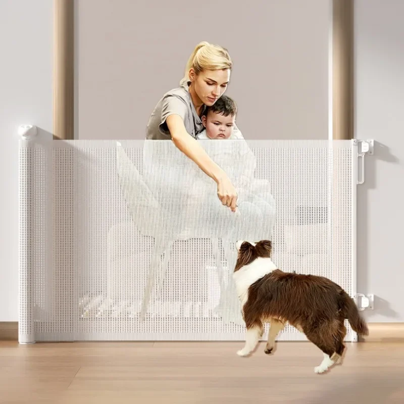 Dog Fence Non Perforated Protective Fence for Indoor Staircase Openings with Retractable Door Railing