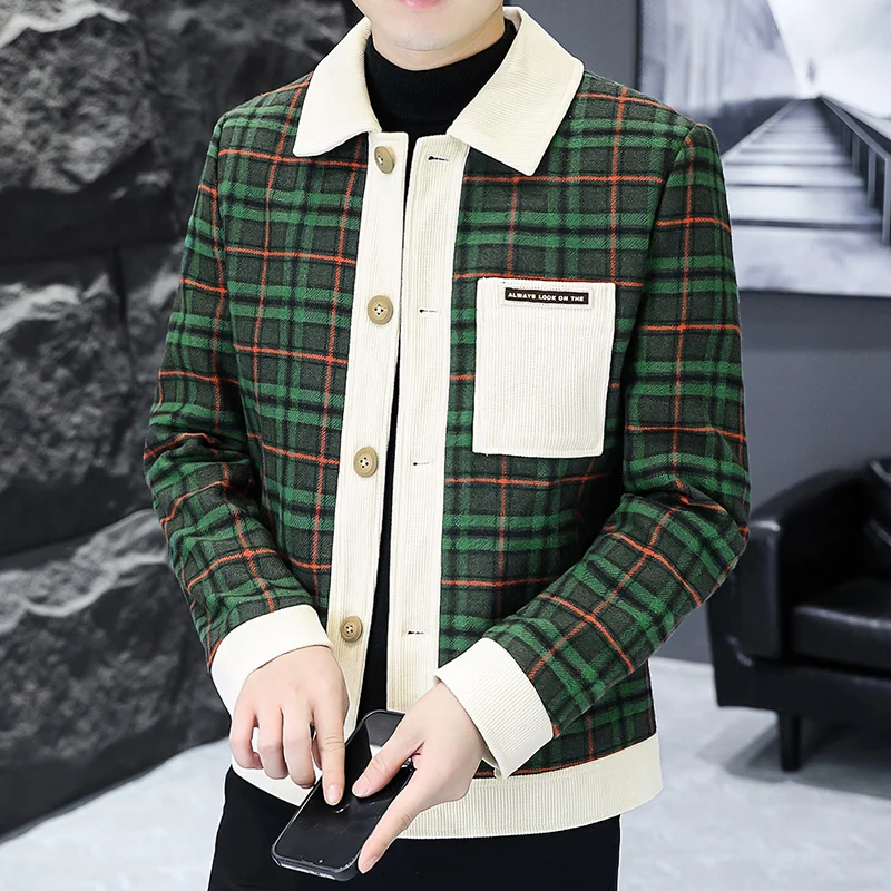 Autumn Fashion Plaid Jacket for Men Long Sleeve Casual Business Coats Social Streetwear Social Windbreaker Jaqueta Masculina