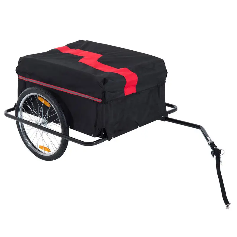

Two-Wheel Bicycle Large Cargo Wagon Trailer Oxford Fabric, Folding Storage, & Removable Cover, Red&Black