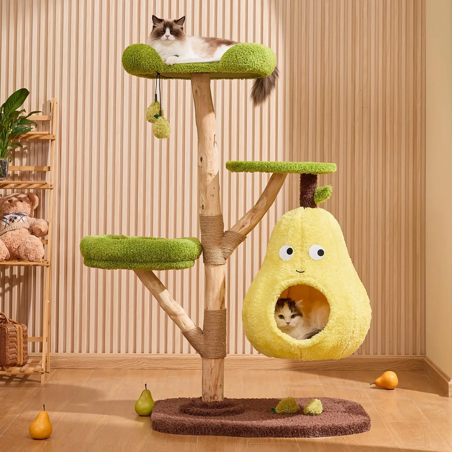 

Роскошный многоуровневый комплекс для кошек из массива дерева: когтеточка, лежанка-груша, высокая башня, мебель для нескольких кошек, на заказ