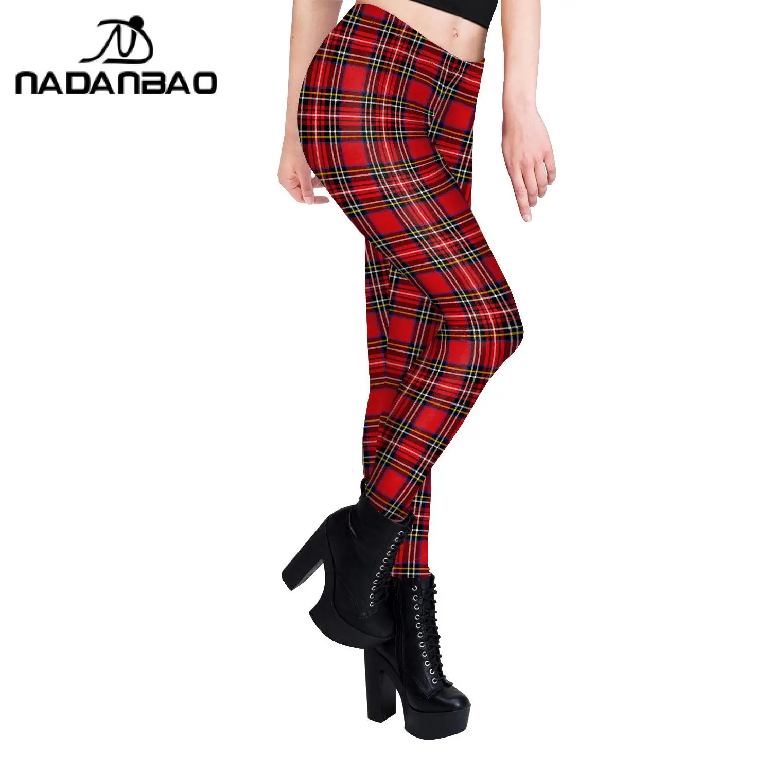 Nadanbao vermelho xadrez feminino leggings festa de natal collants preto verde vermelho listras elk impressão calças moda streetwear presentes de natal