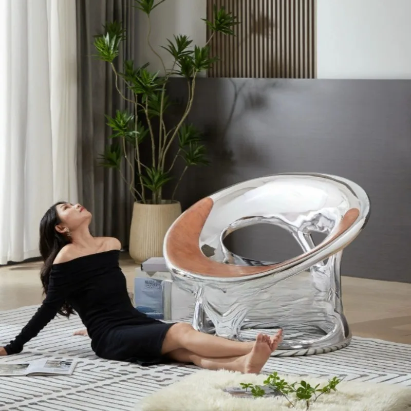 Nordic leisure chair simple living room balcony single sofa light luxury negotiation chair hollow electroplating chair