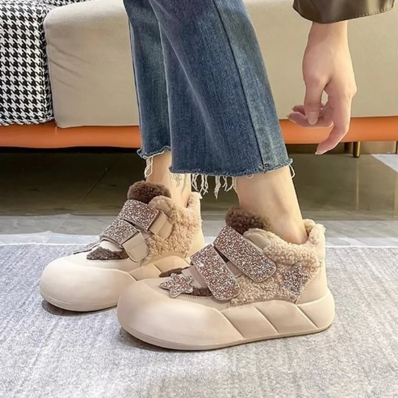 Ocieplane polarem ciepłe dziewczęce bawełniane buty śniegowce antypoślizgowe 2026 zimowy nowy styl ​   Buty dziecięce