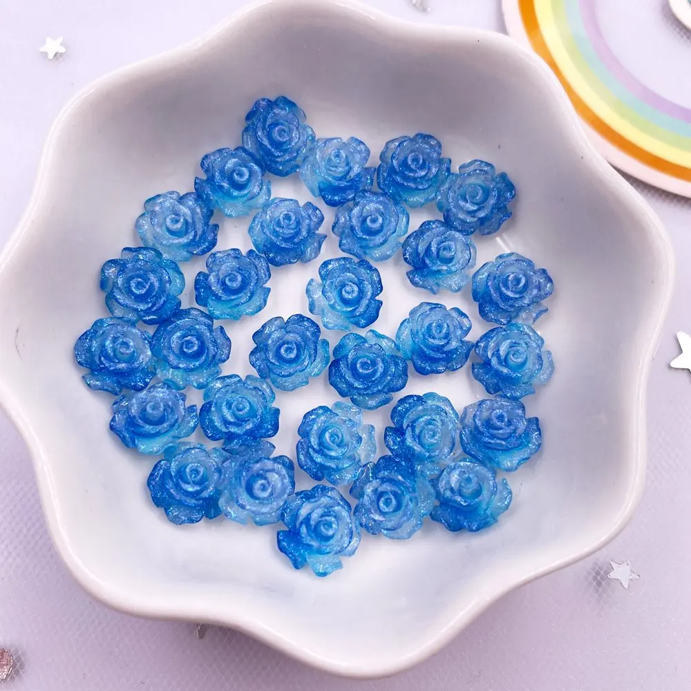 50Pcs 10mm 8mm Resin Glitter Rose Nail Art Flatback Flower Rhinestones Gem DIY Scrapbook Wedding Ornament Appliques Crafts SL802