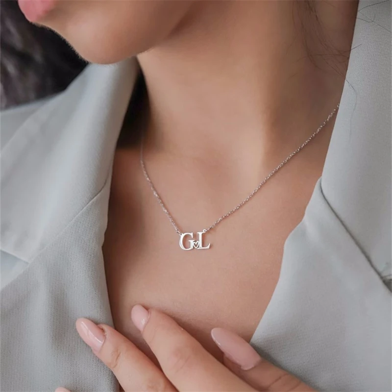 Double Letter Heart Necklace Two Initial Custom Name Necklaces Women Friendship Gift BFF Jewelry Personalized Gold Chain Choker