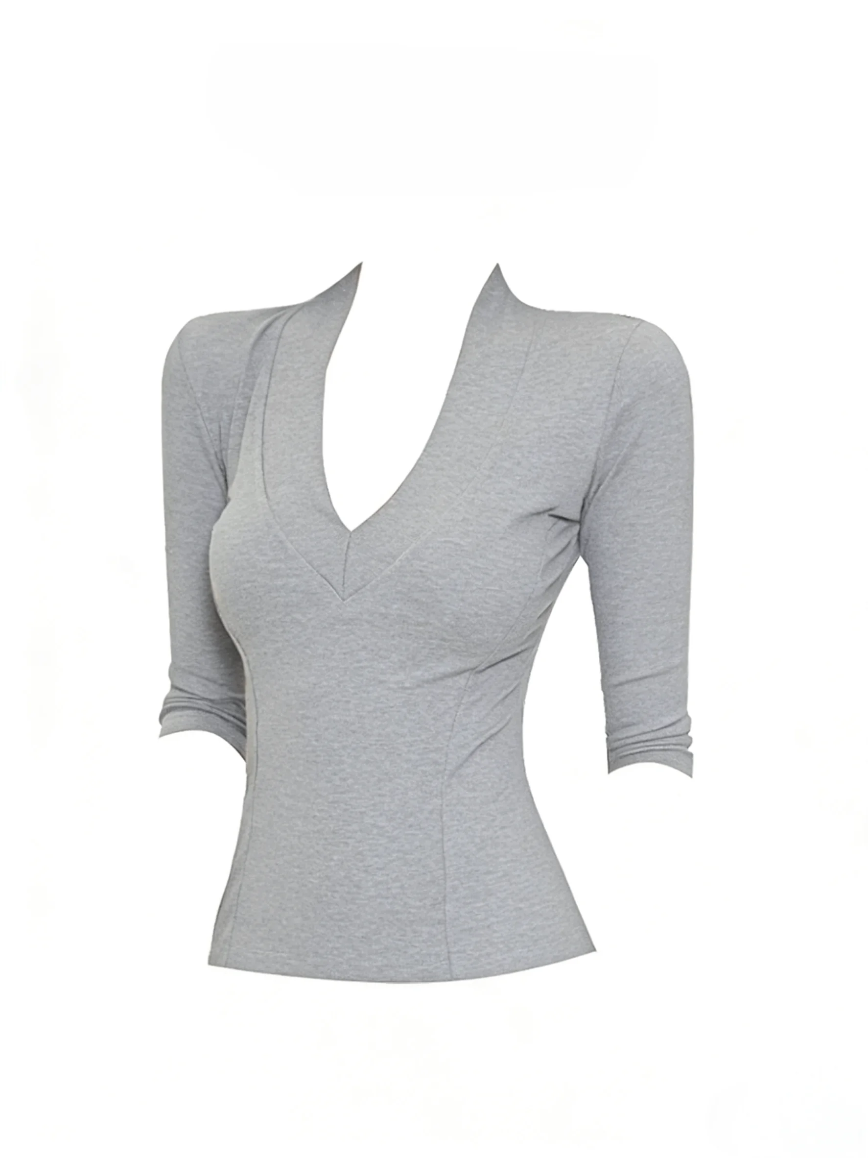 Slim Fit V-Neck Mid-Sleeve T-Shirt Women's Spring Summer New Large Size Fat MM Slimming Versatile Shoulder Level Base Shirt