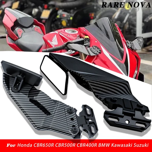 Par de carenado de alerón lateral ajustable estilo fibra de carbono con espejos retrovisores para Honda Kawasaki Suzuki BMW Yamaha