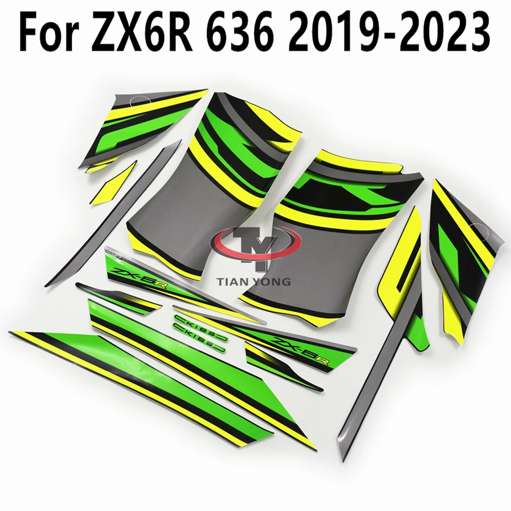 For ZX6R 2019-2023 Motorcycle Kit Stickers Yellow green gray gradient Bodywork Decal Silkscreen Applique