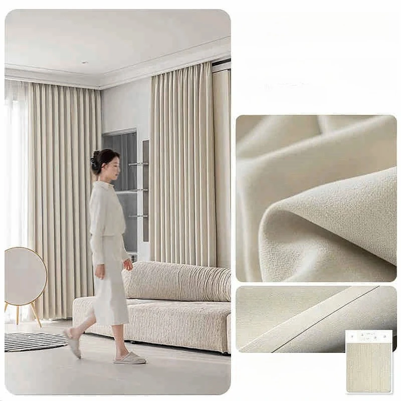 

Full Blackout Cream Wind Advanced Sense Simple Thickened Heat Insulation Sun Protection Chenille Bedroom Living Room Curtains