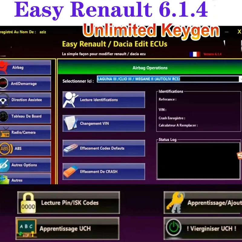 

Easy Renault 6.1.4 Keygen Maker Dacia Edit Ecu for Renault Programmer Clear Crash Airbag Card Keys UCH Cleaner WORK with Renolin