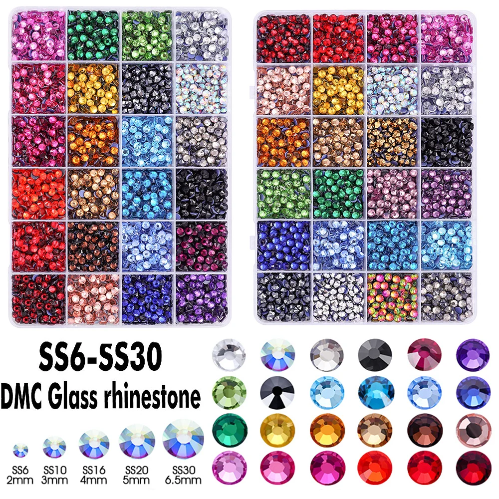Juego de Herramientas de Cristales de Estrás Planos Termoadhesivos DMC de 24 Colores, SS6-SS30, para Decoración de Ropa y Zapatos con Pinzas y Lápiz de Cera