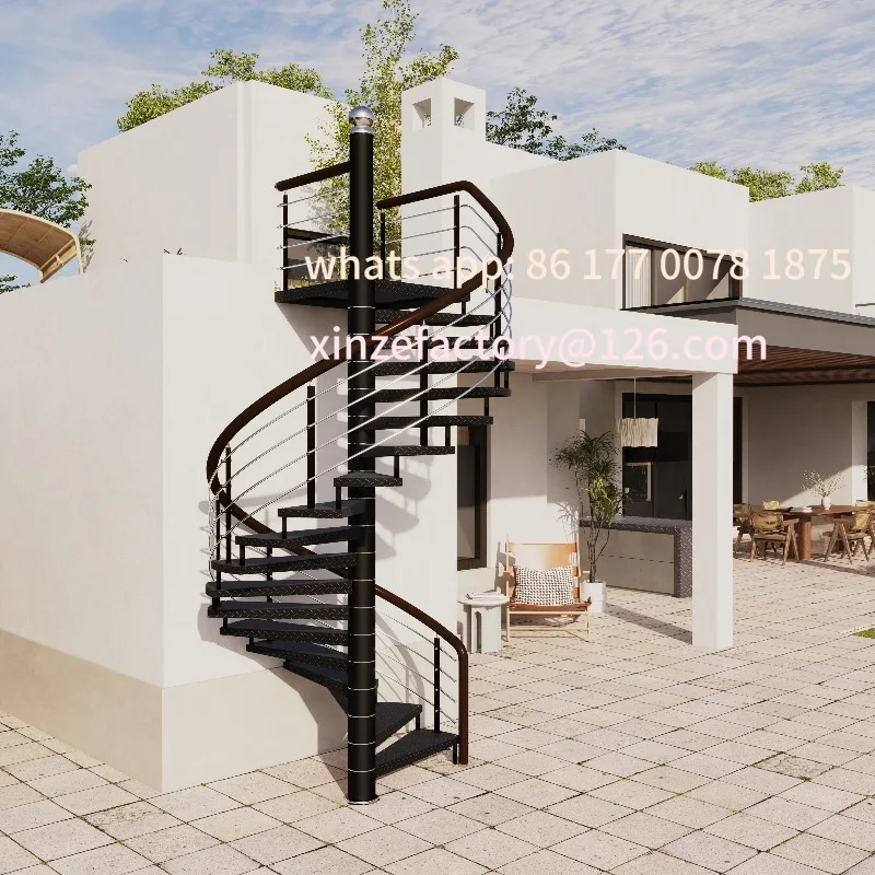 

Настраиваемая уличная спиральная лестница для загородного дома, изготовленная на заказ, из стальных конструкций, для виллы, железная лестница.