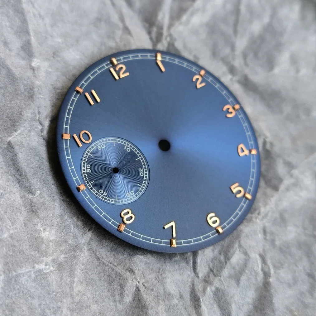 بدون شعار قرص الساعة قرص أزرق رقم ذهبي وردي مناسب لحركة ST3600 ETA6497 قطر القرص 37 مللي متر سمك 0.4 مللي متر