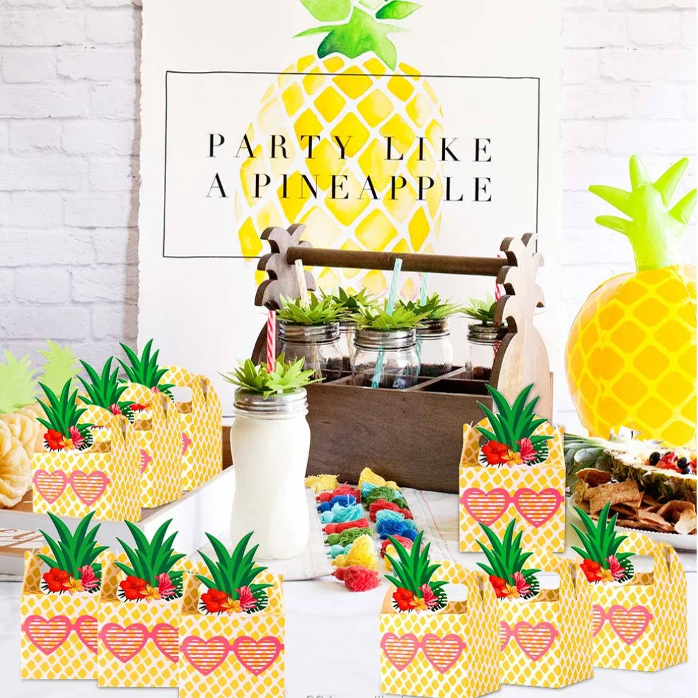 24pcs Pineapple Favor Candy Gift Boxes  For Hawaiian Tropical Party, Luau BBQ Fruit Party, Summer Beach Wedding Party Supplies