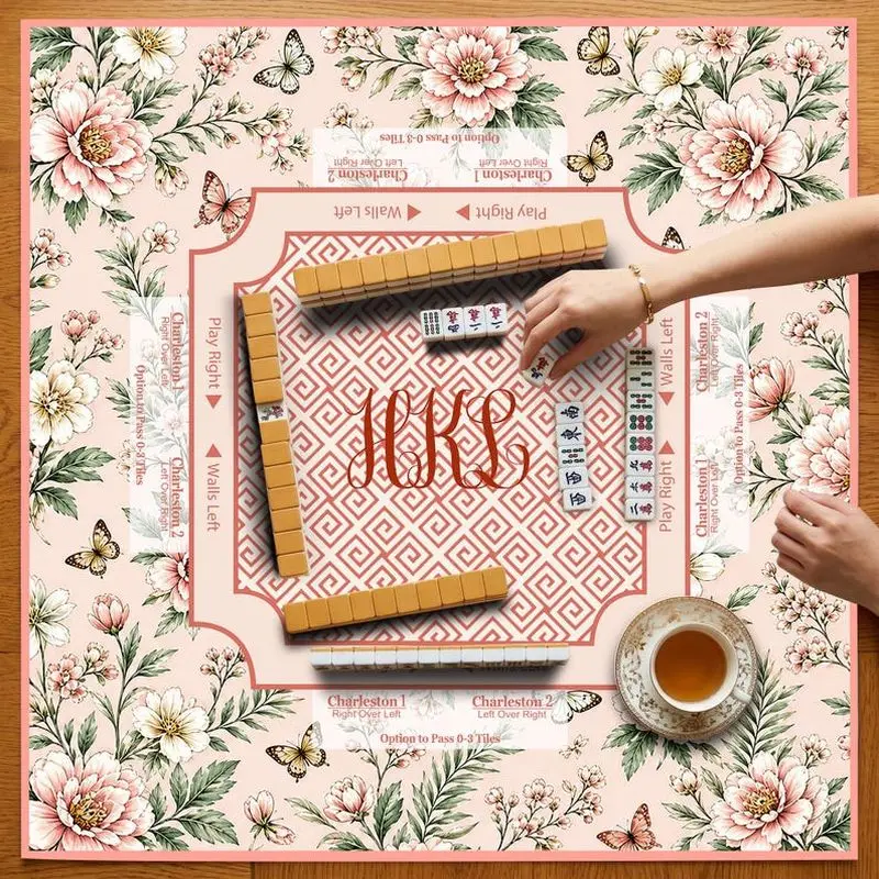 Tapis de Mahjong VIKAMA Rose Pâle Pivoine Papillon, Doux, Anti-choc, Zoné, pour Débutantes, Style Charleston Américain
